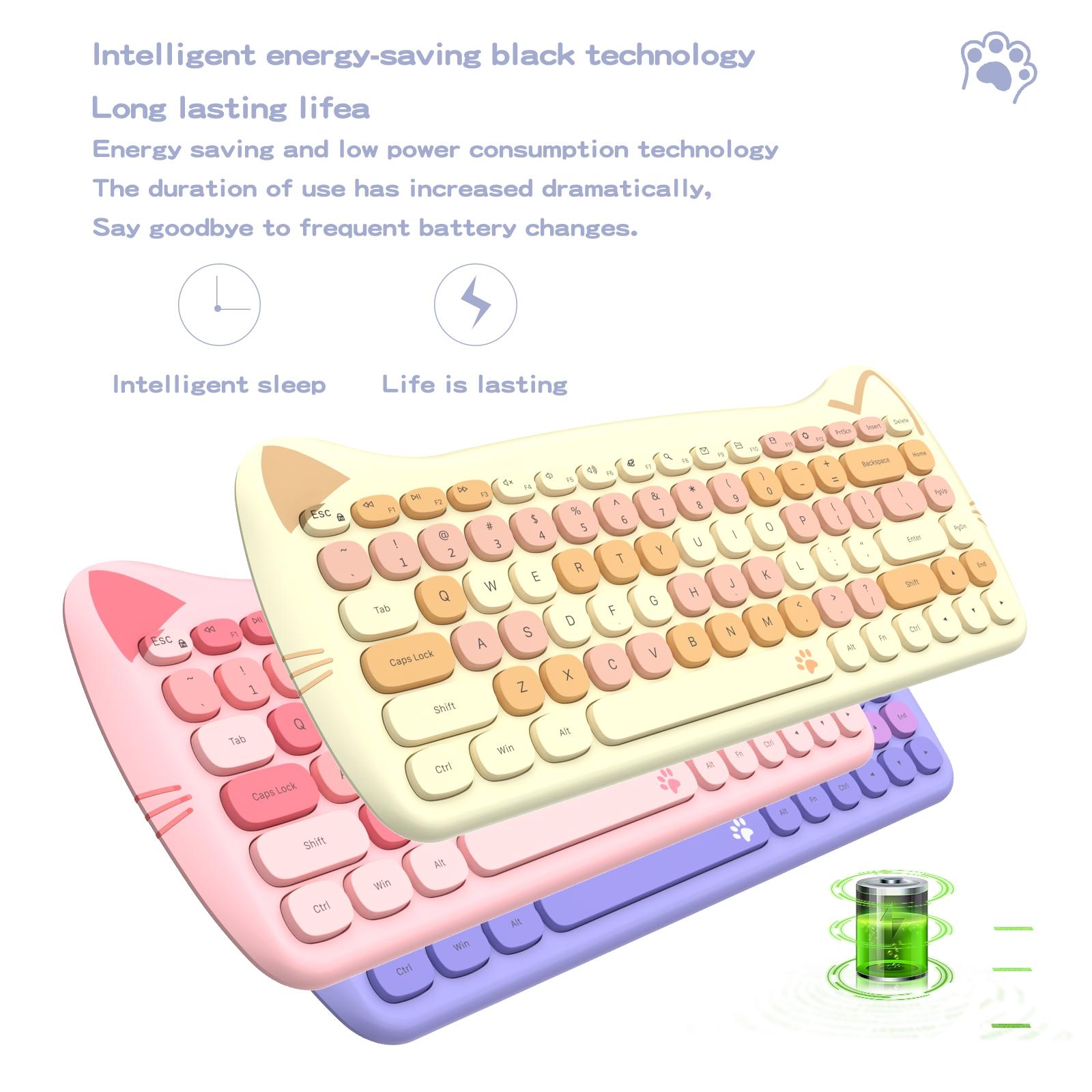 MOFii 1 Set Pink Cat Ear Wireless Keyboard and Mouse Combo, Cute Silent Office Keyboard Mouse, Universal for Laptop Desktop, US QWERTY (Battery Not Included)