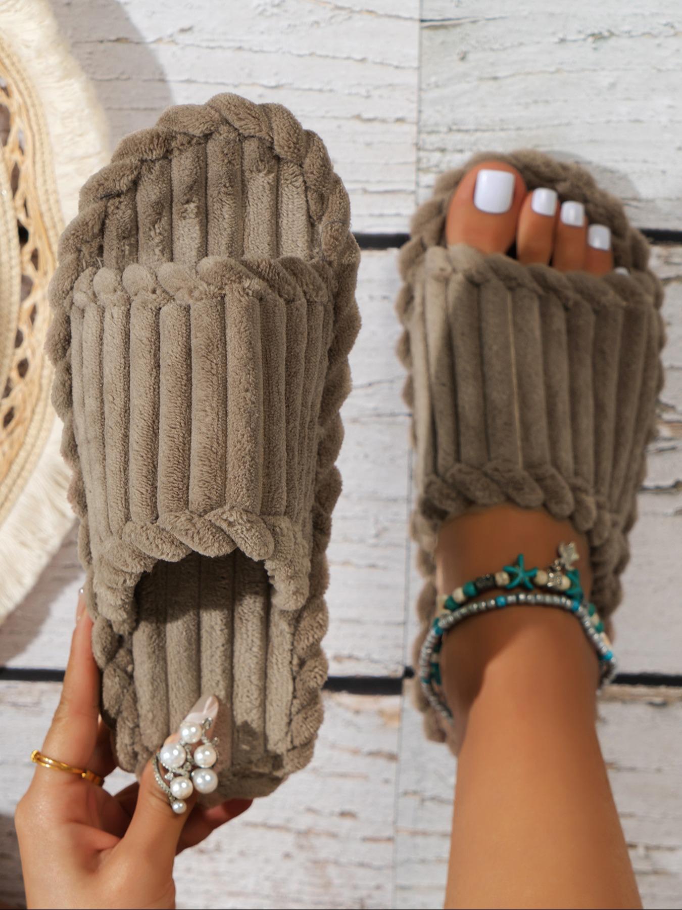 Women's Home Comfortable Slippers, Half Strap Slippers, Fluffy Fleece Autumn Winter Cold Protection Warm Design, Simple Versatile Bedroom Soft Slippers, Suitable for Daily Indoor Leisure Occasions, Must-have for Gifts, Footwear