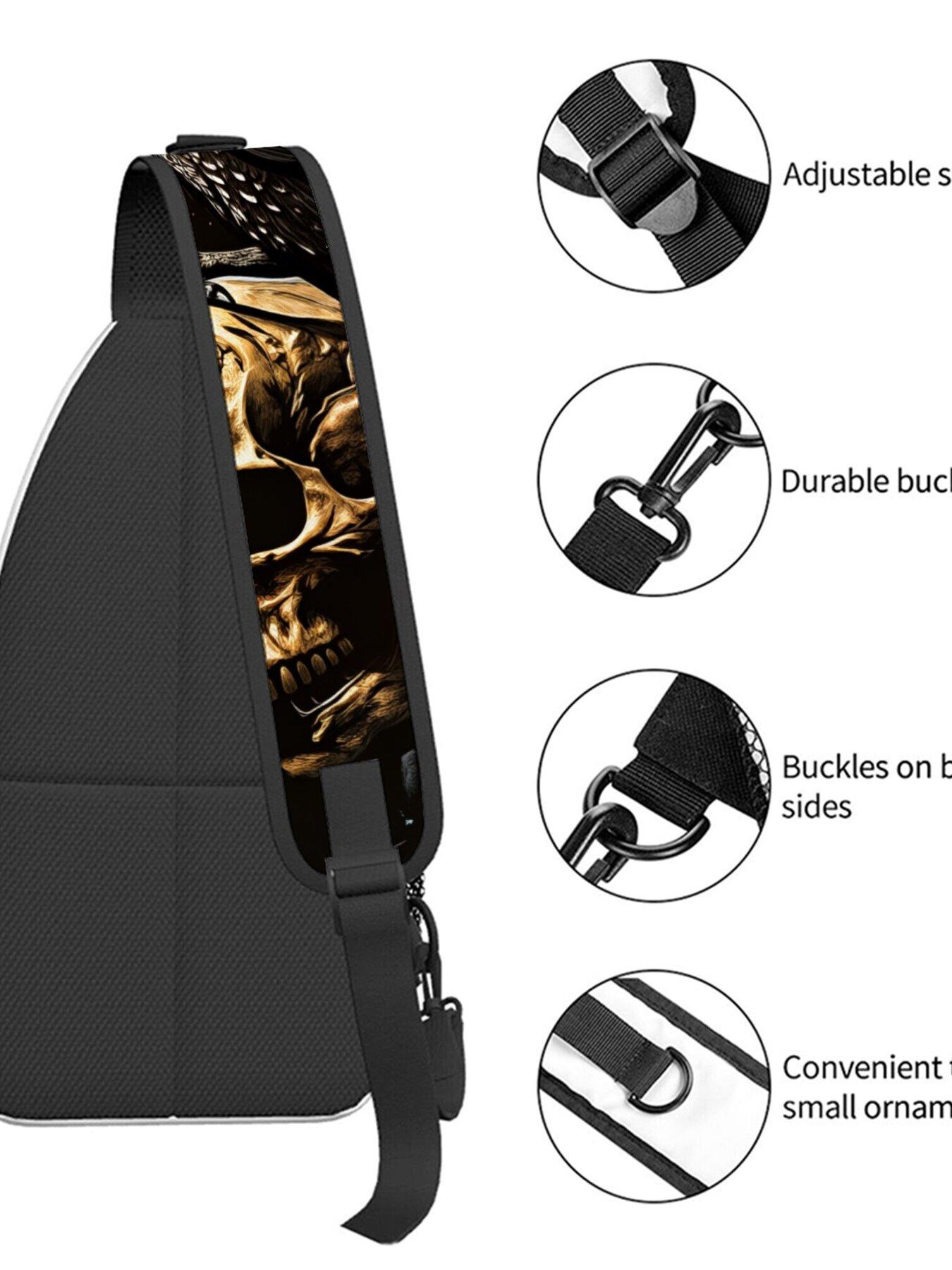 Crow Skull Red Rose Pattern Full-Panel Print Chest Bag Zipper Fanny Pack