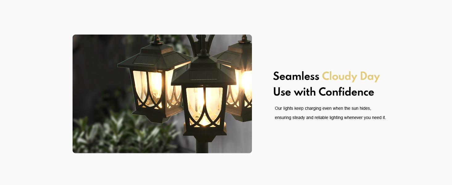 Outdoor Solar Lamp Post Lights, Solar Floor Lamps Outdoor Lights, 3-Head Waterproof Solar Powerd Lights for Garden, Lawn, Pathway, Yard, Front/ Back Door, 60 Lumens, 2 Extra Spare Bulbs, Decoration