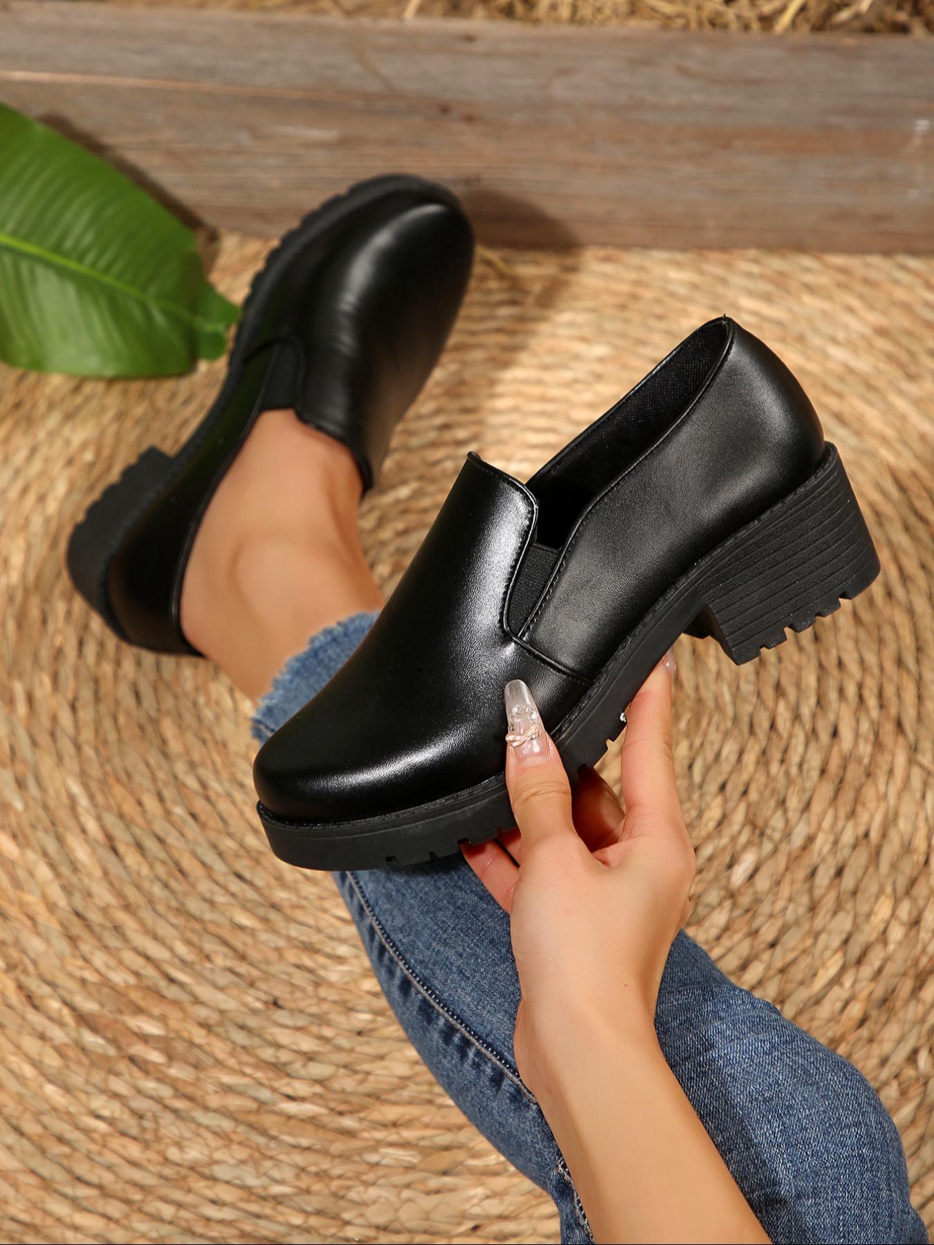 Women's Fashionable Solid Color Platform Loafers, Casual Comfortable PU Leather Shoes for Daily Wear, Lightweight Breathable Shoes for Women & Girls, Commuter Shoes Work