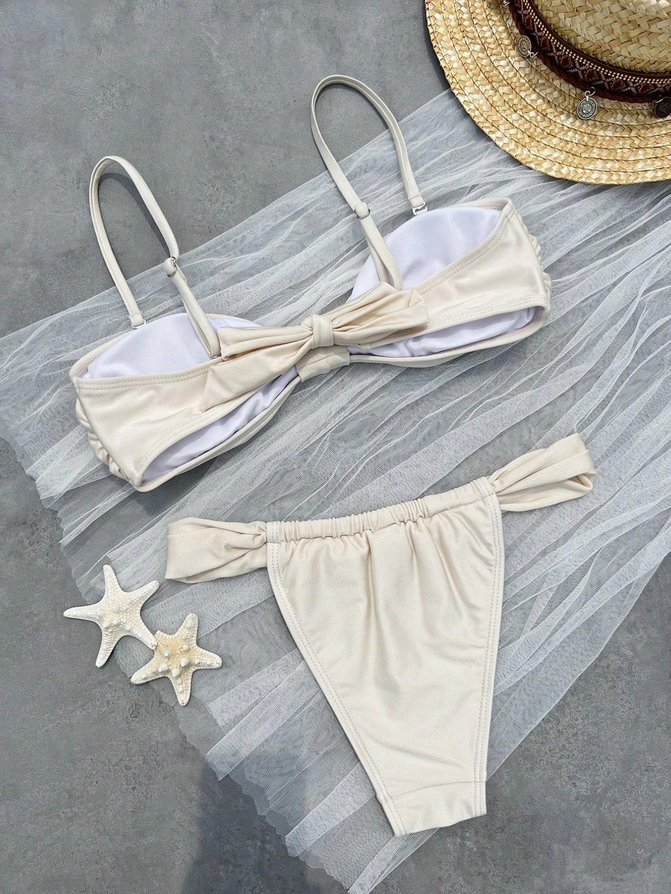 Sexy Elegant Drawstring Thong Bikini Set