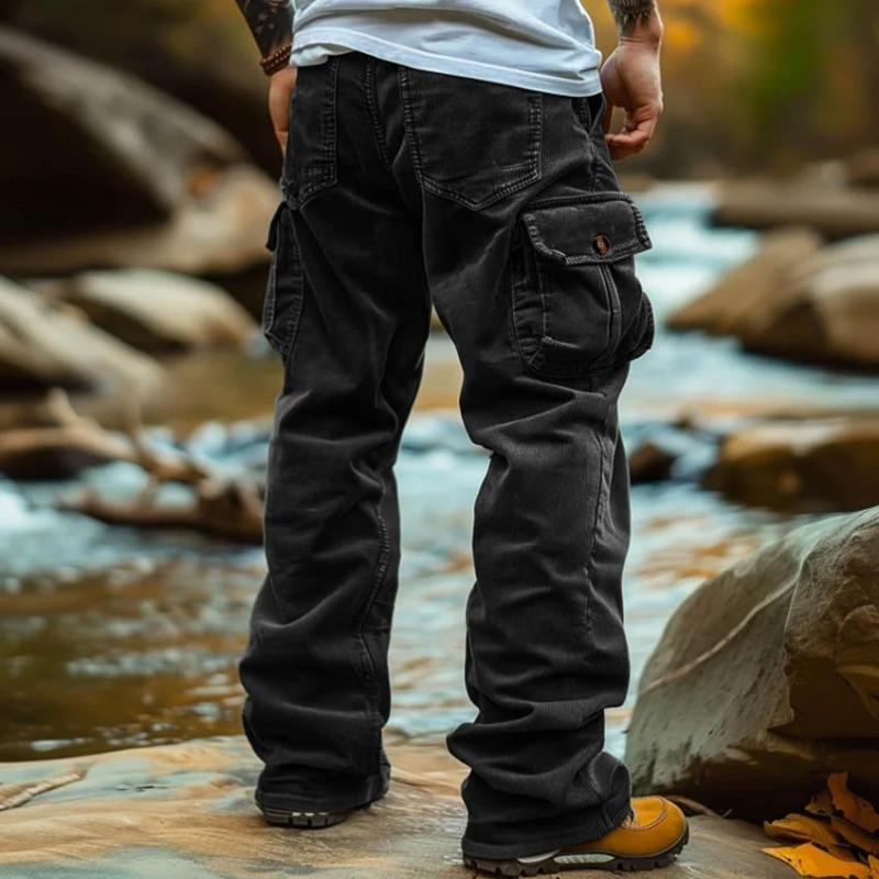 2 Pack Men's Multi‑Color Corduroy Cargo Pants |   Wide Leg Loose Fit Pocket Casual Trousers-Men's Autumn/Winter Clothing