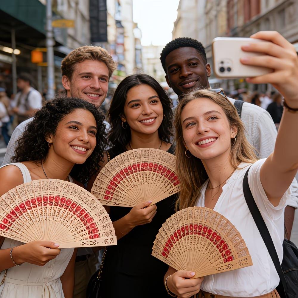 Bohemian Vintage Folding Fan, Handheld Wooden Fan, Wedding Fan, Artistic Cutout Fan, Perfect for Weddings, Parties, Gifts, Dance Performances