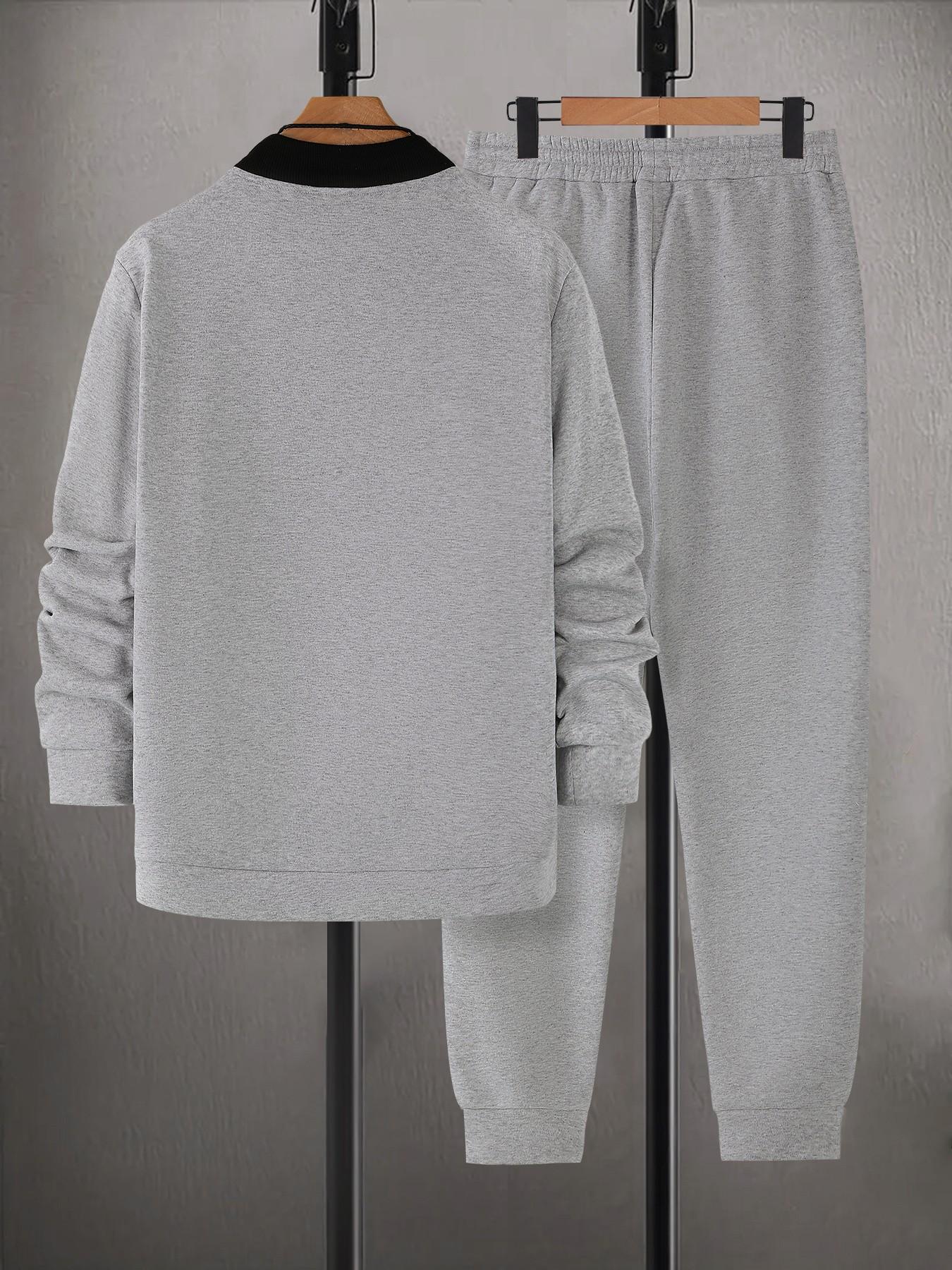 Men's Light Gray 2-Piece Loungewear Set - Zip-Up Bomber Jacket with Ribbed Collar & Drawstring Jogger Pants, Soft Breathable Fabric, Relaxed Fit for At-Home Lounging, Lazy Weekends & Casual Evenings