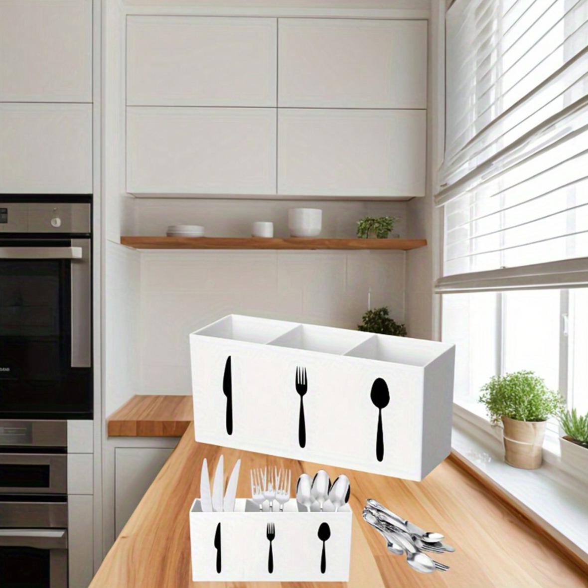 Multifunctional Kitchen Storage Organizer, Compact Plastic Utensil Rack for Spoons Knives Forks, Ideal Home and Restaurant Settings