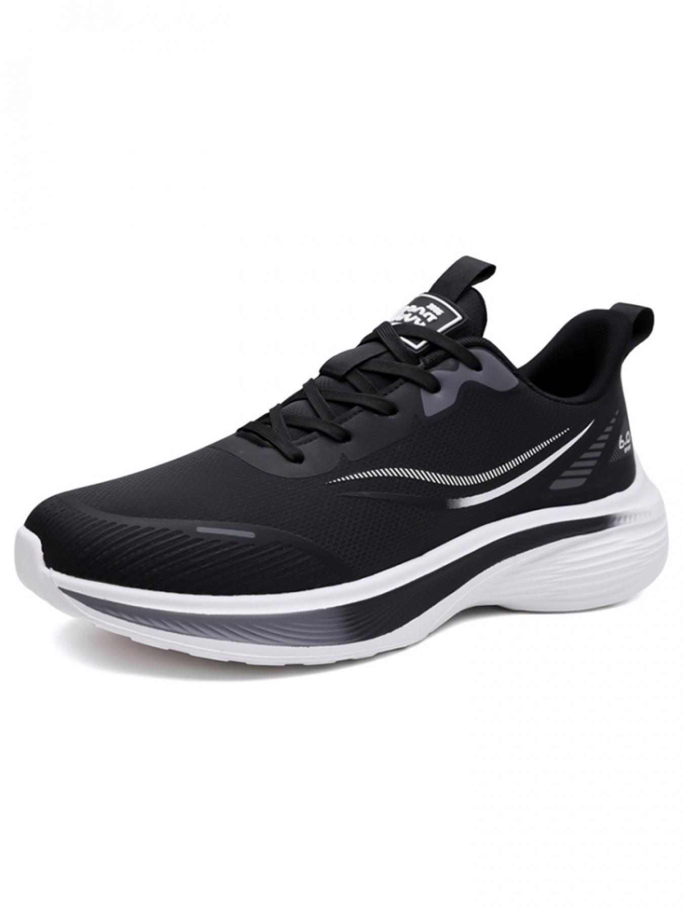 Men's Black-White Streamline Sneakers: Cushioned Platform Design, Professional Running & Training Shoes