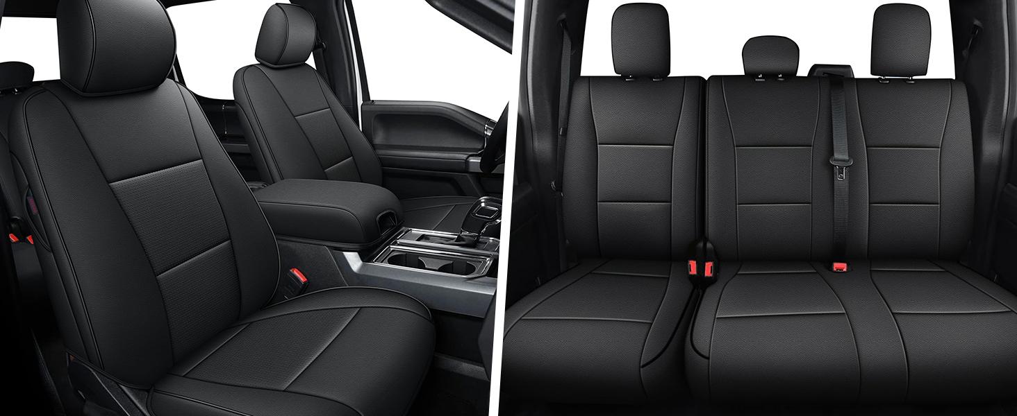 Faux Leather Truck Seat Covers for Ford F150 2015-2025 (XL XLT SuperCrew) | F250-F450 2017-2024 Super Duty | Custom Fit Full Set Black, Heavy Duty Protectors Faux Leather Truck Seat Covers for Ford F150 2015-2025 (XL XLT SuperCrew) | F250-F450 2017-2024 Super Duty | Custom Fit Full Set Black, Heavy Duty Protectors