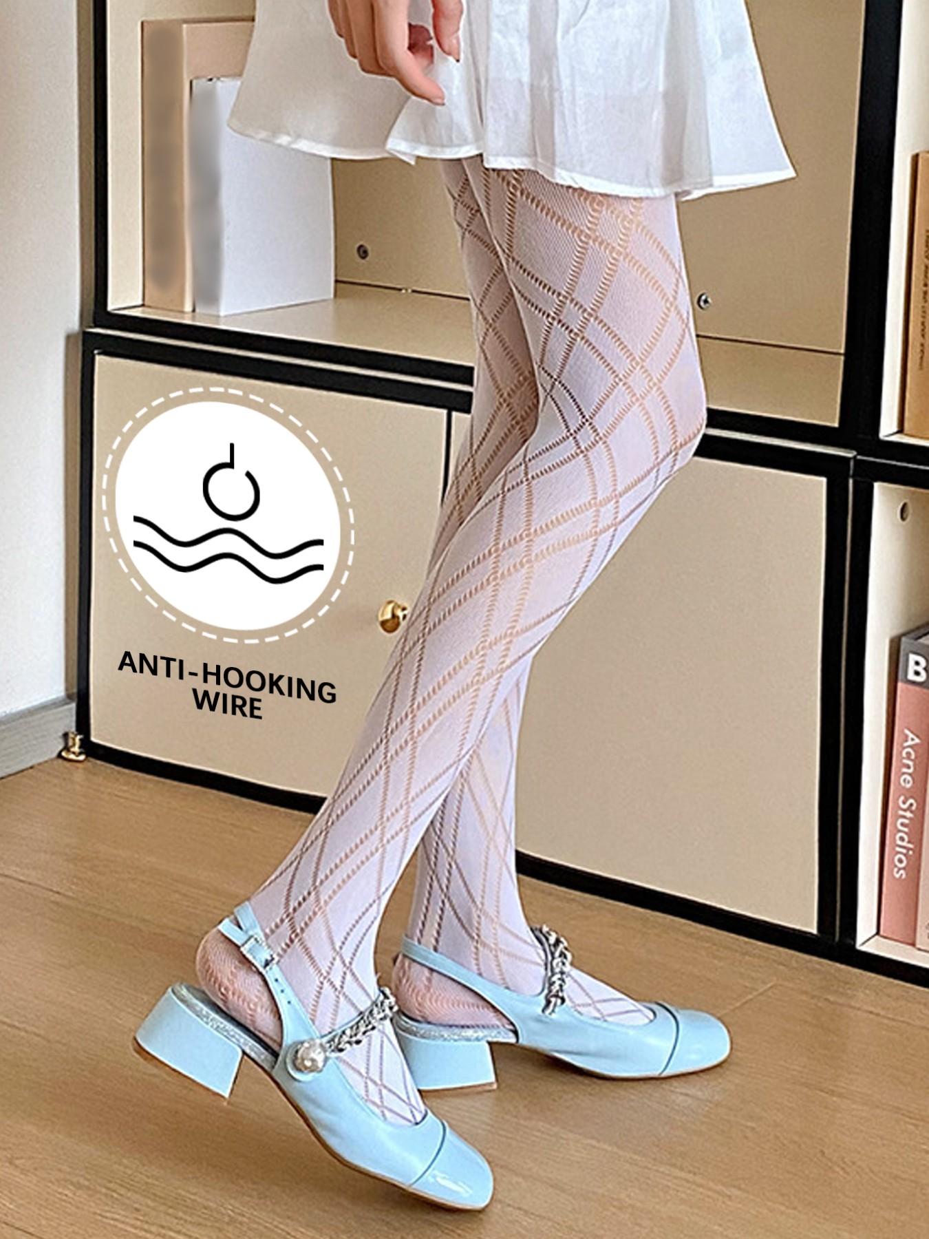 Sexy Lolita Diamond Pattern Stockings, Thin Pure Desire Mesh Pantyhose, Women's High Stretch Fishnet Socks, Boho Style Fitted Stockings