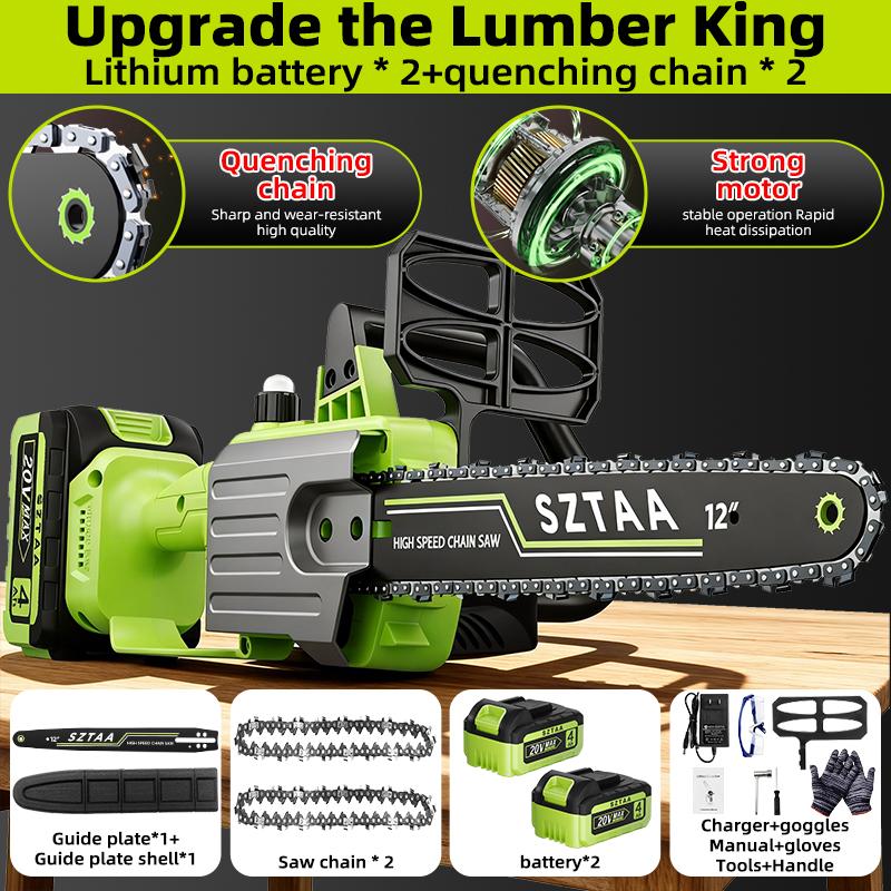 12-inch cordless electric chain saw, equipped with 2 batteries, is a portable handheld small woodworking chain saw that can be used for pruning, gardening and camping - suitable for middle-aged people and men - and is an excellent gift for festivals.