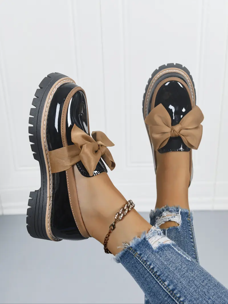 Women's Loafers Flat Spring Autumn 2026 New Arrival, Multiple Colors Bowknot Versatile British Style Small Leather Shoes, Casual PU Leather PVC Sole