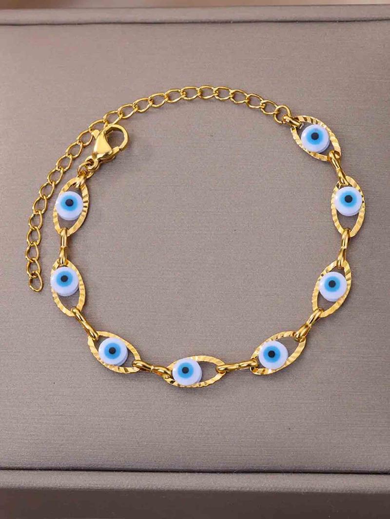 Fashionable Multicolor Devil Eye Stainless Steel Bracelet, Simple Design Creative Women's Daily Wear Party Accessory