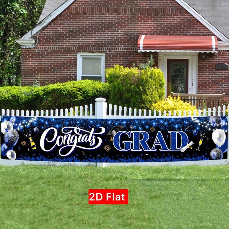 2D Flat Banner for 2026 Graduation Season, Blue, No Power Needed, Ideal for Graduation Party Decorations, Pull Flag Banner