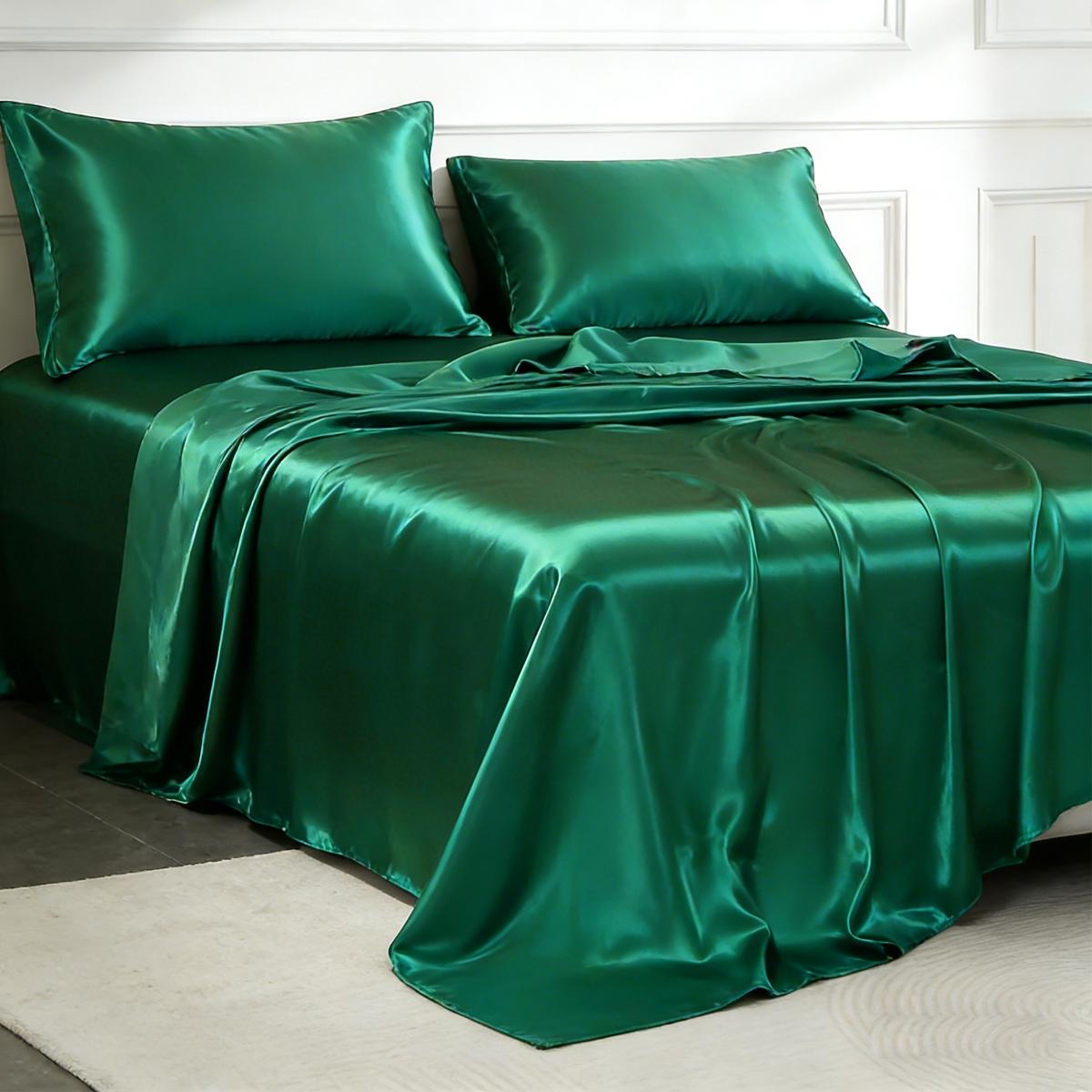 6-piece 100% polyester satin bed sheet set, including (1 fitted sheet + 1 flat sheet + 4 pillowcases), complete bedding set, solid color, machine washable - bedroom essentials, suitable for single, double, king, and queen size beds.