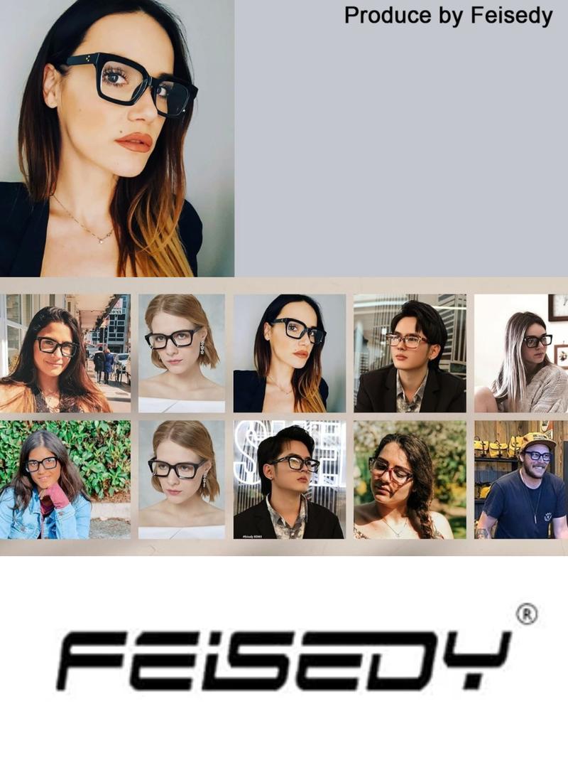 FEISEDY Glasses Frame Womens, Square Thick Eyeglasses Frame, Classic Eyewear for Men B2461