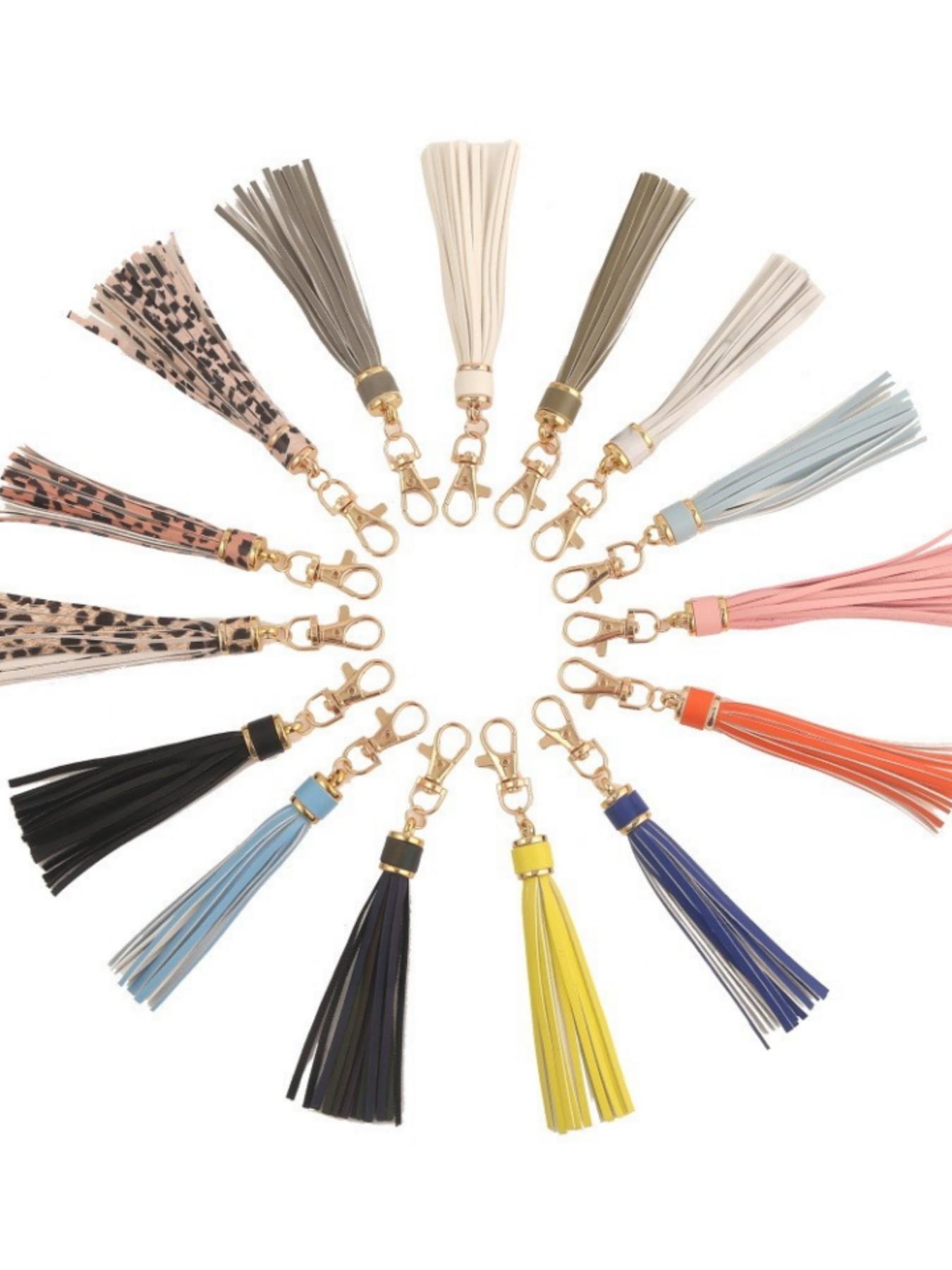 PU Leather Tassel Keychain, Silicone Bead Bracelet Keychain Accessory, Mother's Day Gift, Card Bag Charm, 1pcs