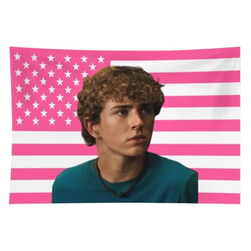 Rectangular Percy Jackson PJO Scobell Pink USA Flag Tapestry Wall Hanging - Home Textile, Cute Actor-Themed Home Decor Banner, Aesthetic Room Decor Accessory for Teen Cool Rooms, Summervibes