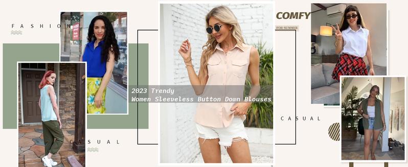 Imily Bela Women's Solid Lapel Sleeveless Tank Tops Button Down Shirts Office Ladies Shirts