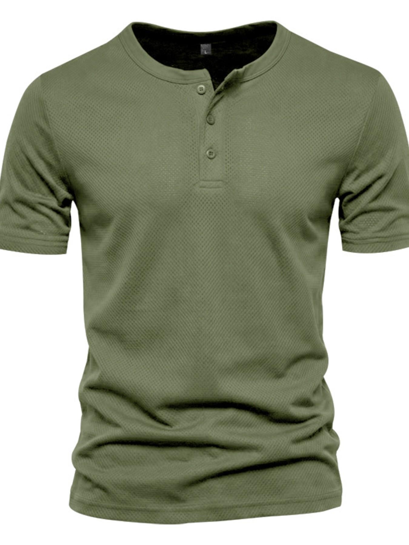 Men's 5-Pack Three-Button Mesh Short Sleeve Henley T-Shirts, Athletic Apparel, Summer Breathable Solid Color Casual Sports Tops, Comfortable Basic Top, Fitness T Shirt
