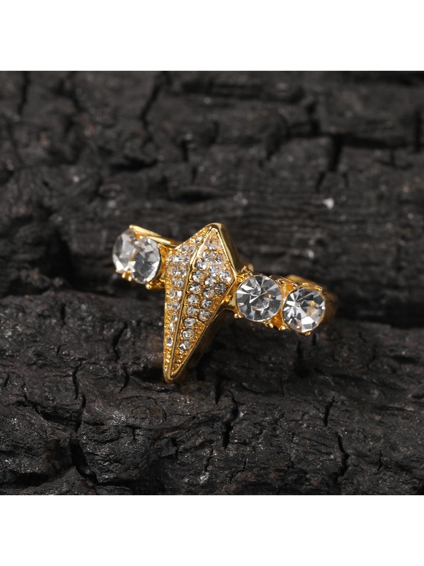 Hip-hop style new diamond-encrusted alloy black panther ring, men's niche exaggerated open adjustable ring, vintage jewelry