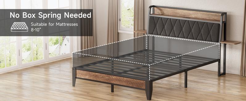 【Valentine's Day gift】ONBRILL Queen Bed Frame with Side Storage Shelves, Comfy Storage Headboard with Charging Station, Platform Bed Frame, Metal Heavy Duty, No Box Spring Needed, Easy Assembly, Bedroom Furniture 【Valentine's Day gift】ONBRILL Queen Bed Frame with Side Storage Shelves, Comfy Storage Headboard with Charging Station, Platform Bed Frame, Metal Heavy Duty, No Box Spring Needed, Easy Assembly, Bedroom Furniture