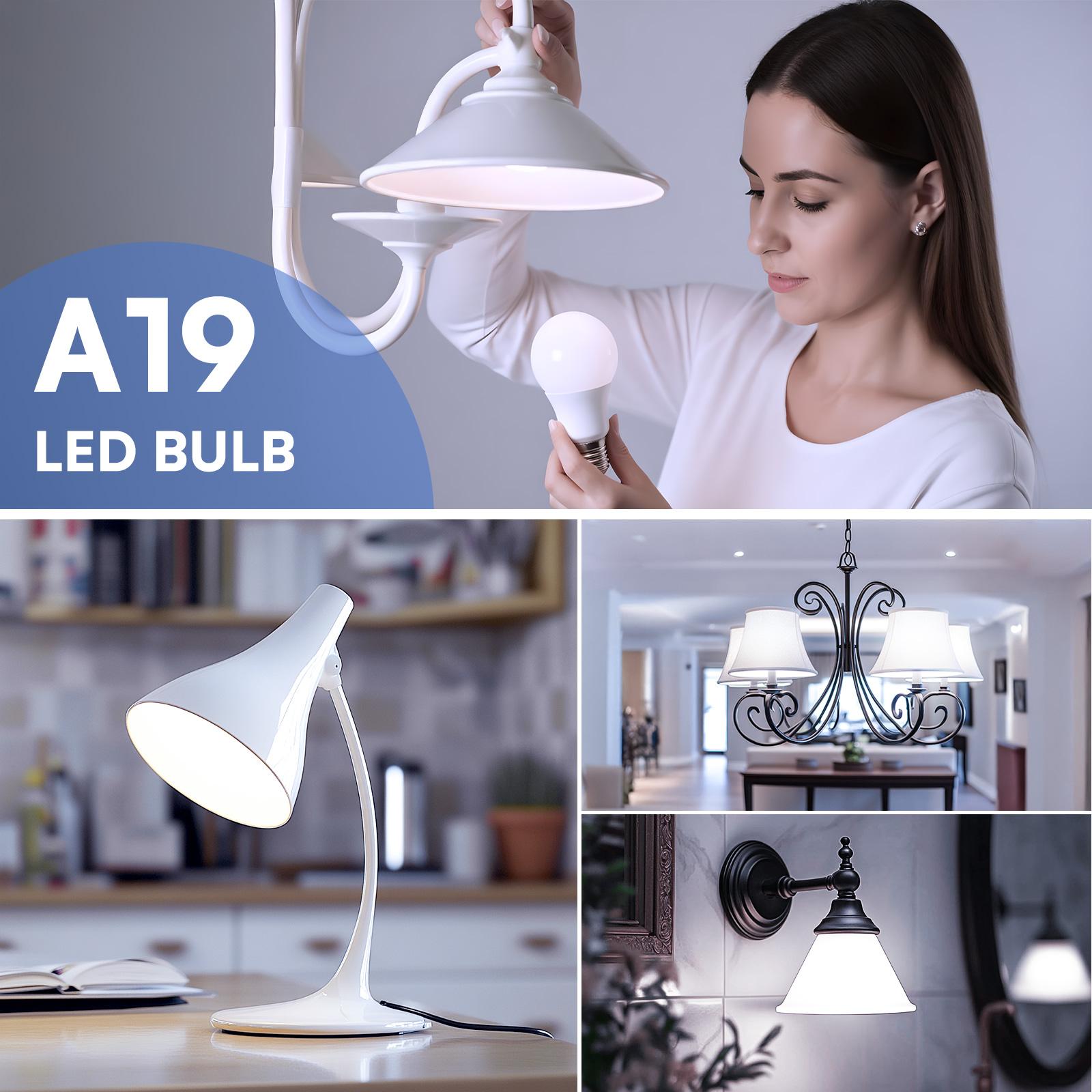 A19 LED Light Bulbs, 60W Equivalent, Daylight 2700K/5000K, Non-Dimmable, Energy Efficient 9W, E26 Base, 15,000 Hour Lifetime
