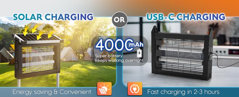 Solar Bug Zapper Outdoor,  Mosquito Zapper , Waterproof Portable Fly Zapper, Rechargeable Electric Mosquito Zapper, Cordless Fly Insect Mosquitos Trap for Patio Yard Home Garden Camping