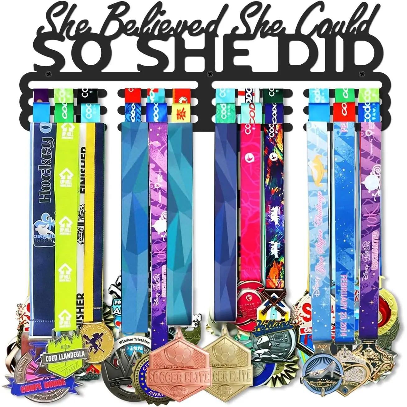 Medal Holder Display Hanger Rack Storage Steel Wall Mounted Fame Black Metal   Running Soccer Gymnastics Large-capacity Sturdy Wall Decor Motivational Slogan Race Medals