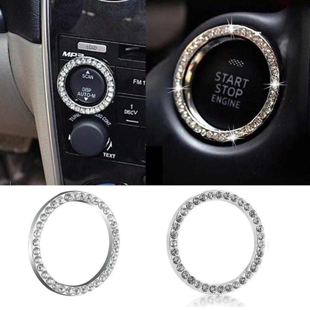 Universal Ignition Switch Cover with Crystal Diamond Trim, Easy-Install Car Interior Accessory to Enhance Luxury Ambience, Keyhole Decorative Patch for Vehicles