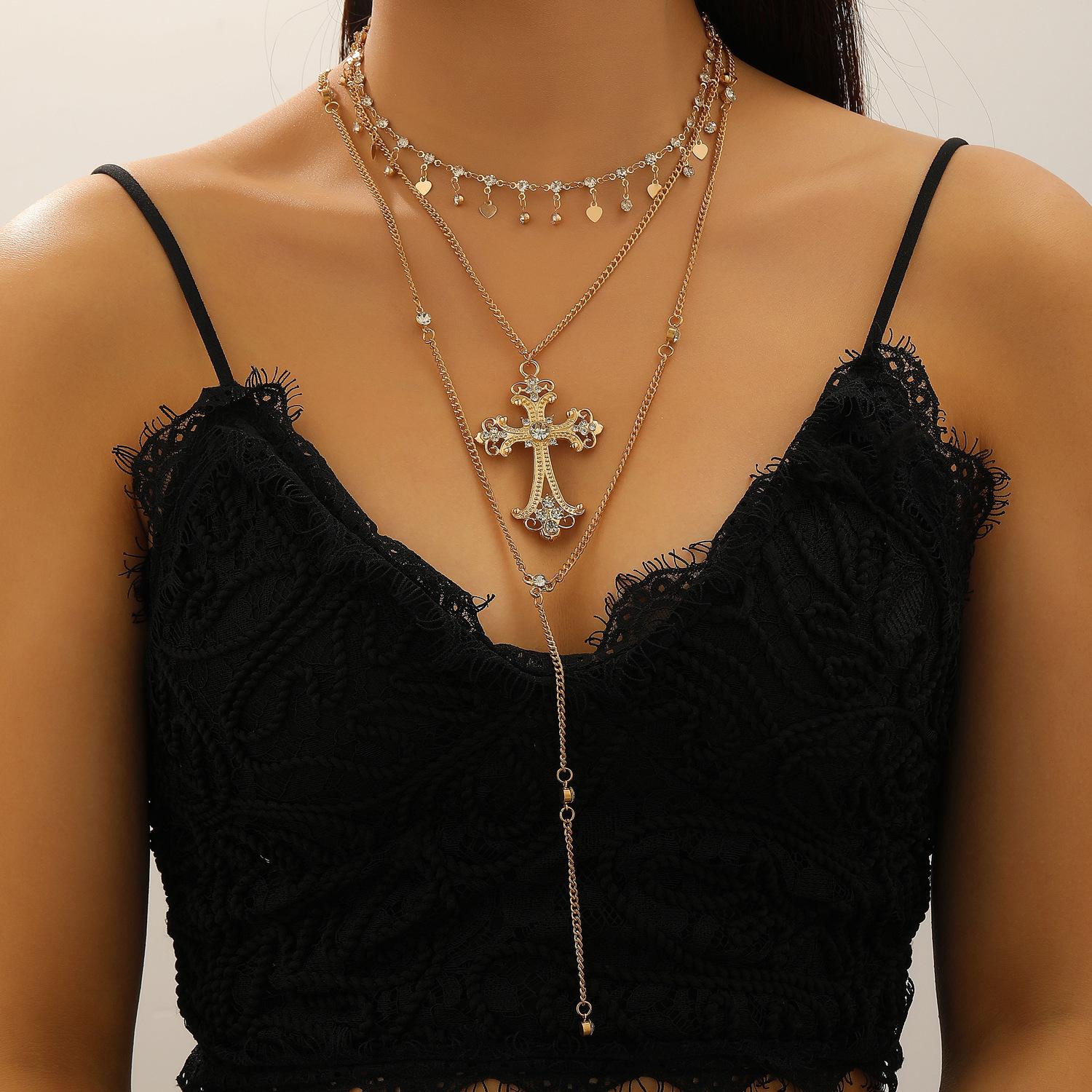 Punk Cross Multi-Layer Stackable Necklace| Alloy Pendant for Men & Women