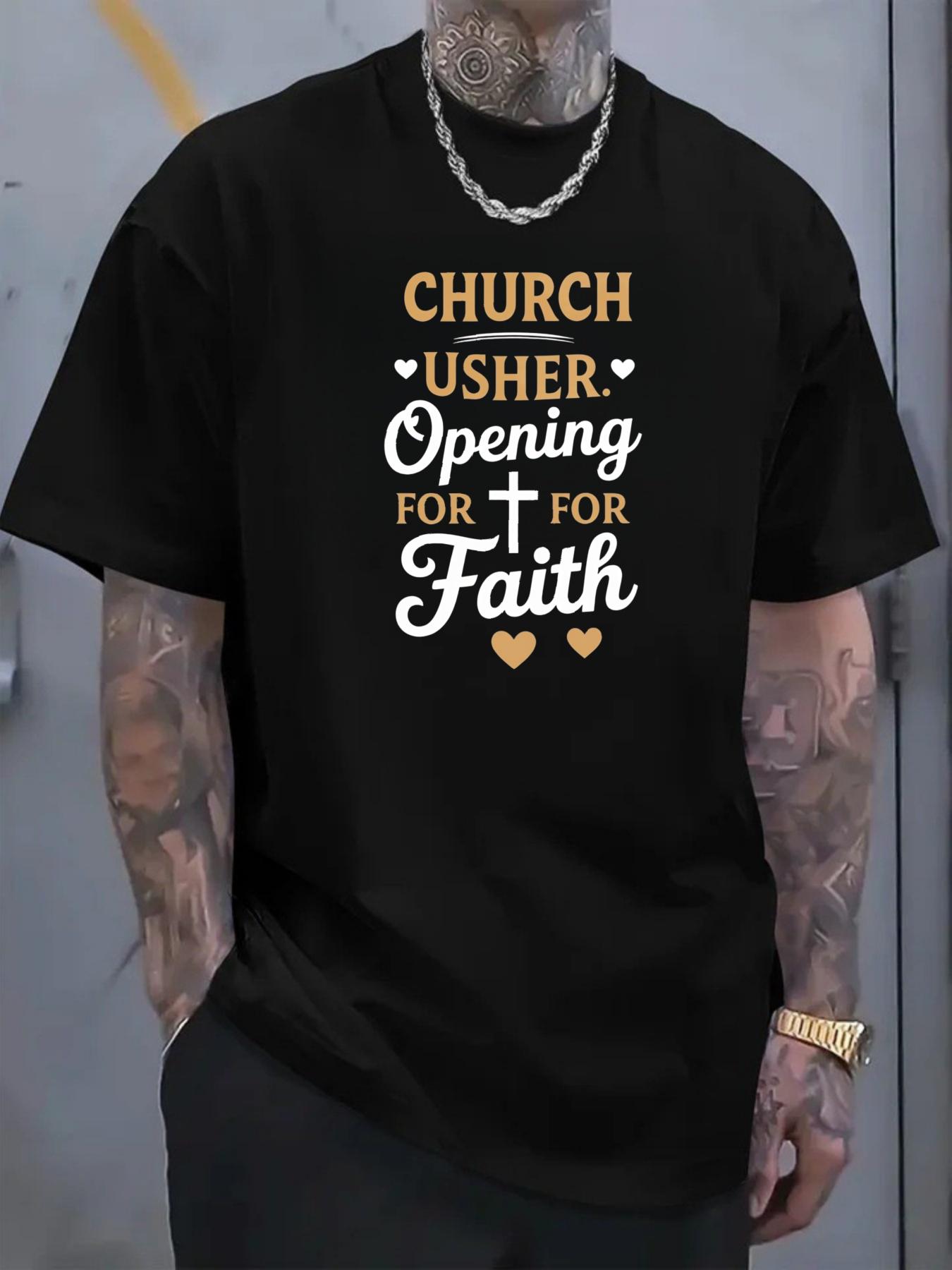 Men's T-shirt, Church Deacon, featuring printed patterns of the cross and heart that embody faith, suitable for church activities, religious gatherings and daily wear