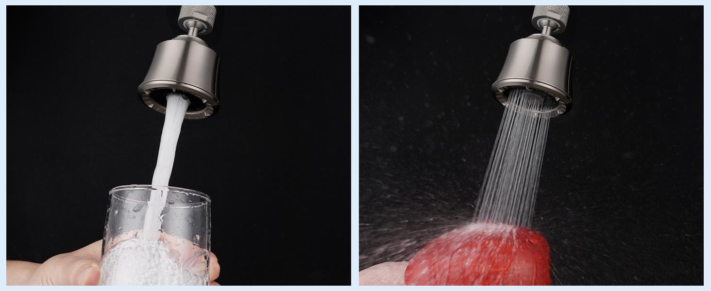 Kitchen Sink Faucet Head Replacement 4 Spray Faucet Sprayer Attachment with 2 Ball Joint, Big Angle Swivel, 55/64-27UNS Famale Thread, Male Thread Adapter Included, Brushed Nickel