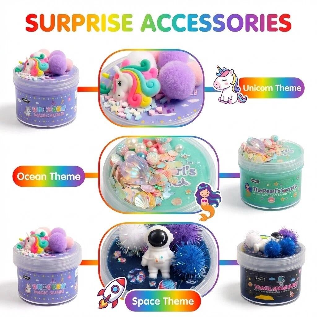 Ultimate DIY Slime Kit for Kids & Adults, Unicorn Ocean Space Themes, Non-Toxic Stress Relief Mucus Set, Fun Craft Supplies
