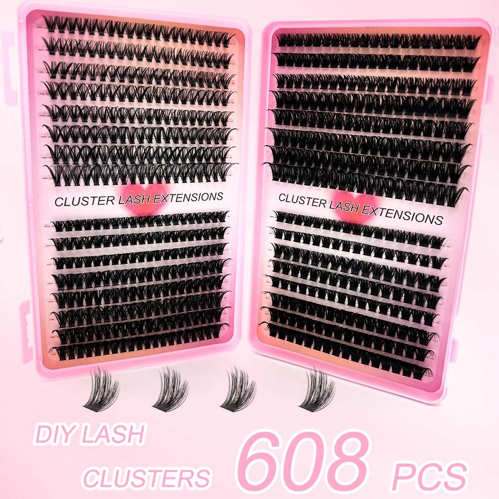 608 Pcs Eyelash Extension Kit, Individual Set Eyelashes, D-Roll, Multiple Lengths, Odorless, Easy to Apply, Home Makeup Books