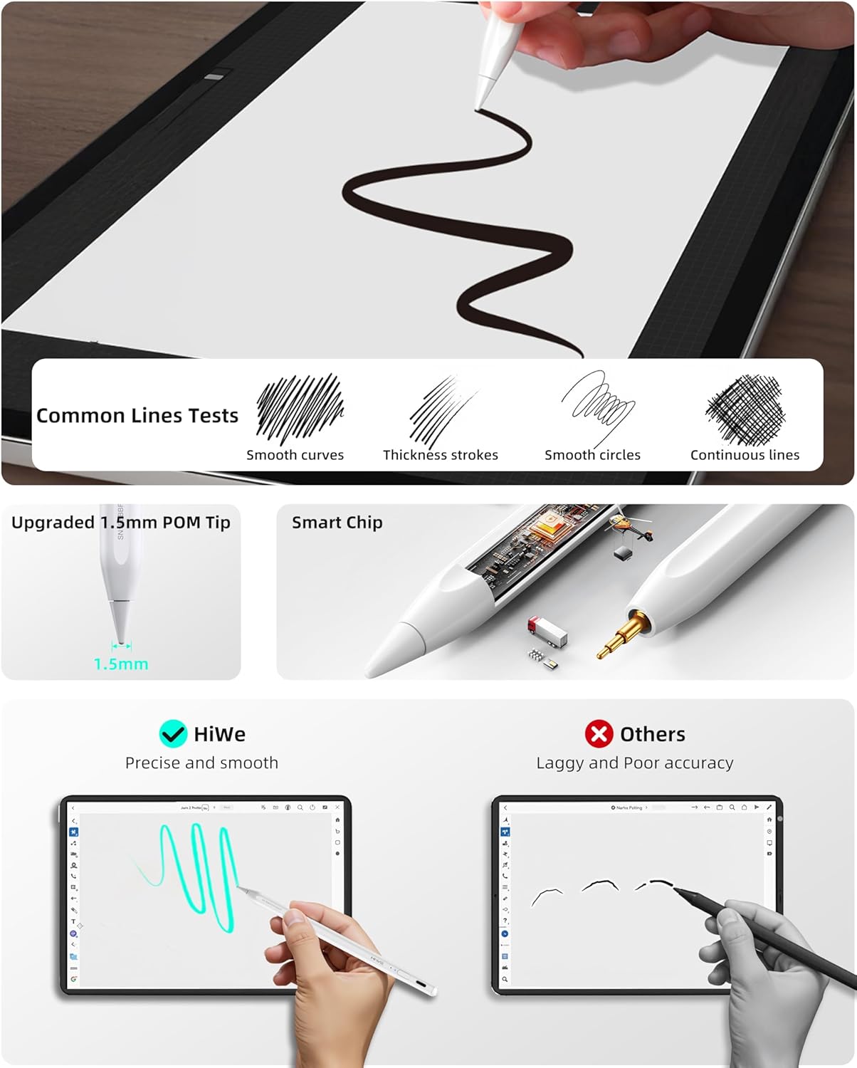 HIWE Anti-Lost Stylus Pen for iPad 2018-2025 Find My Support Tilt Sensitivity Magnetic Shortcuts Fast Charge 10H Battery 3 Replaceable Tips