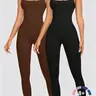 1/2/3 Pcs Women's Workout Jumpsuit, Seamless Ribbed Yoga Gym One Piece, Sleeveless Square Neck Sporty Yoga Unitard, Compression Jumpsuit