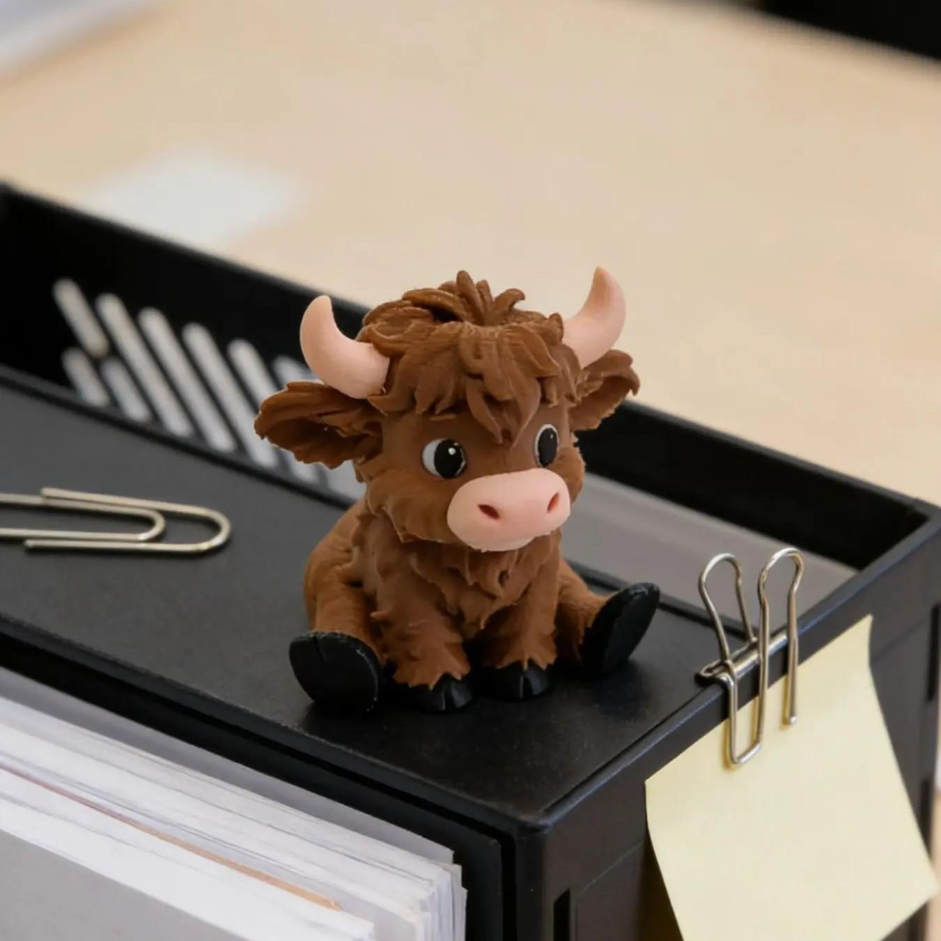 3D Printed Highland Cow Figurine, Cute Cartoon Figurine, Cartoon Animal Desktop Decor, Figurines Decor, Perfect Gift for Kids' Birthday