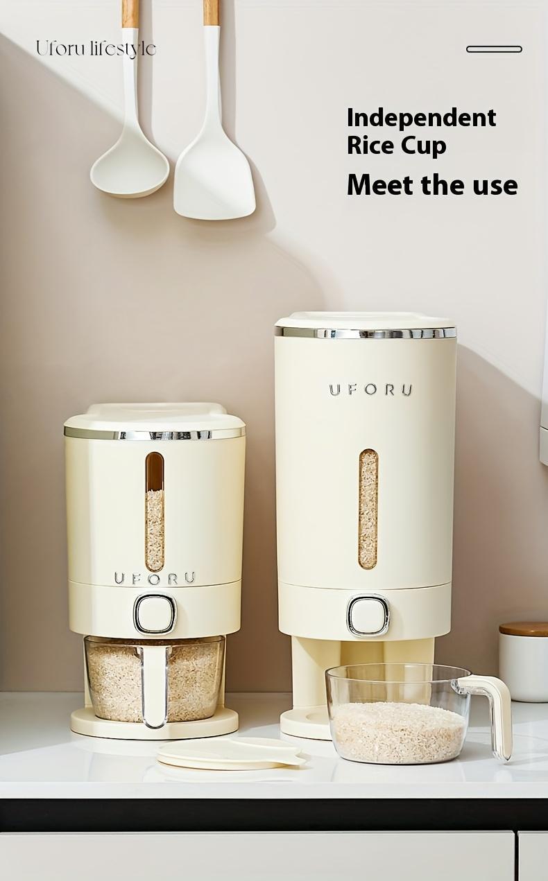UFORU insect-proof airtight Rice Dispenser with Measuring Cups - Moisture-Resistant Plastic, Airtight Grain Storage Container for Soybeans, Corn & Cereals,pet food,cat food,dog food,suitable for kitchen and food storage room