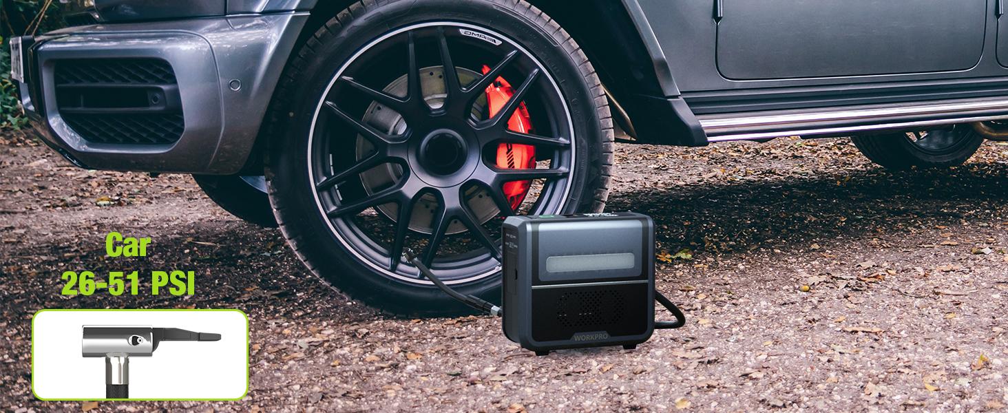 #JumpstartSale WORKPRO Tire Inflator Portable Air Compressor-12V Portable Air Pump for Car Tires with 7500mAh Battery-150PSI Air Compressor for Car-3-in-1 Tire Pump Air Pump for Inflatables with Dual Power Supply