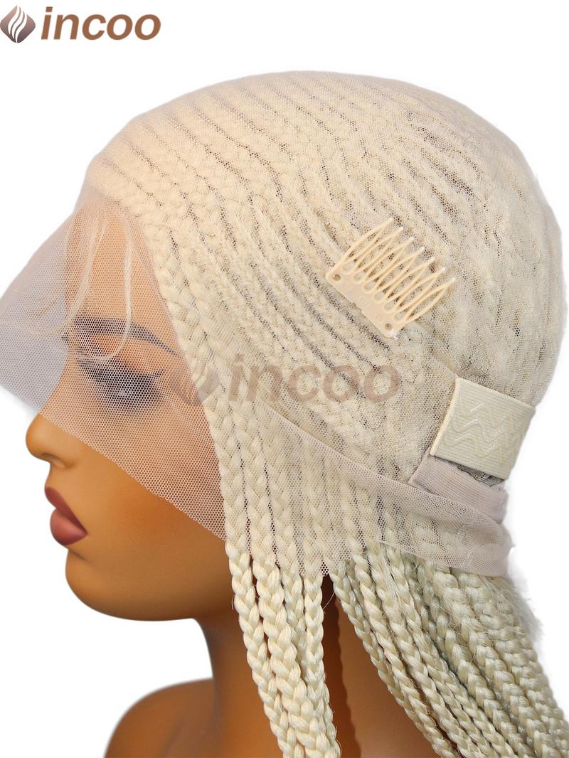 36“ Honey Blonde 613 Colored Full Lace Front Wig Cornrow Double Braided Wigs For Black Women Synthetic Side Part Box Braided Wigs Jumbo Long Faux Locs Braids Wigs Full Lace Frontal Braids Wig Side Part Knotless Cornrow Braided Lace Front Wig Twist Braided