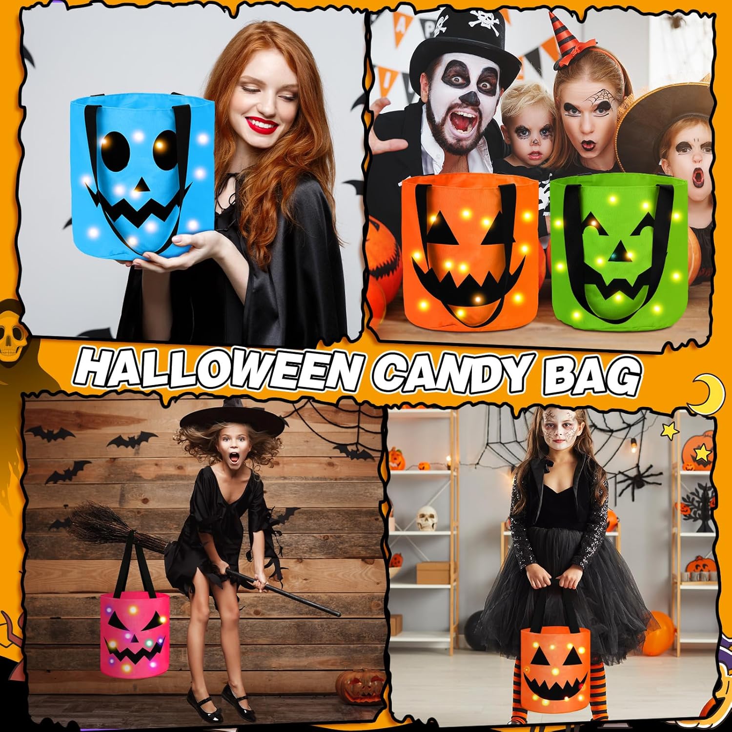 4-Pack LED halloween Treat Bags Night Light Bag Pumpkin Candy Buckets for Trick-or-Treating halloween inside deco 4-Pack LED halloween Treat Bags Night Light Bag Pumpkin Candy Buckets for Trick-or-Treating halloween inside deco