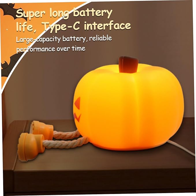 Pumpkin Night Light, 3 Level USB Rechargeable Kids Soft Silicone Touch Lamp with 30 Min Timer, Cute Night Light Halloween Decorations for Nursery Room
