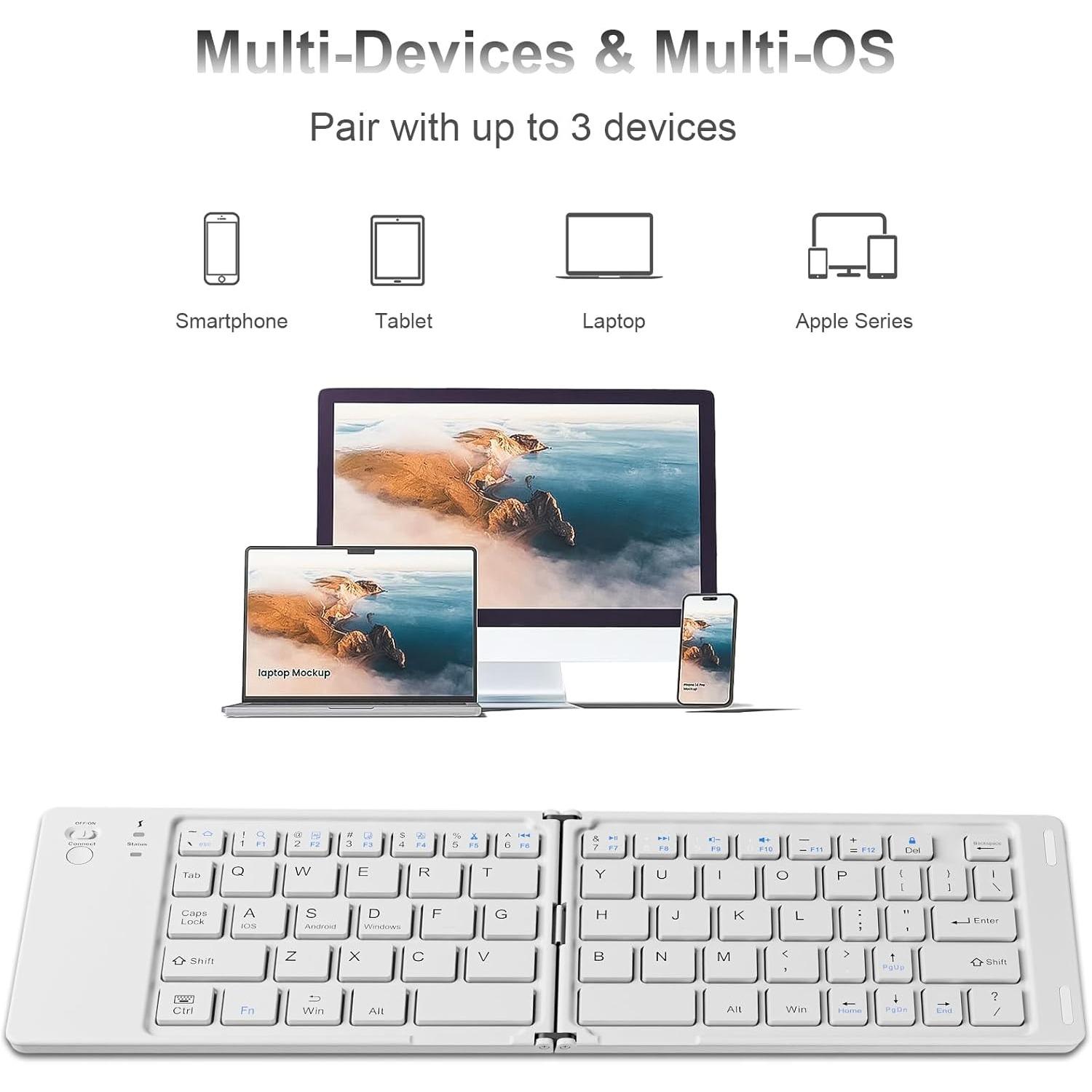 Foldable Wireless Bluetooth Keyboard, Pocket-Sized Travel Folding Keyboard for iPad, iPhone, Smartphone, Tablet and Laptop