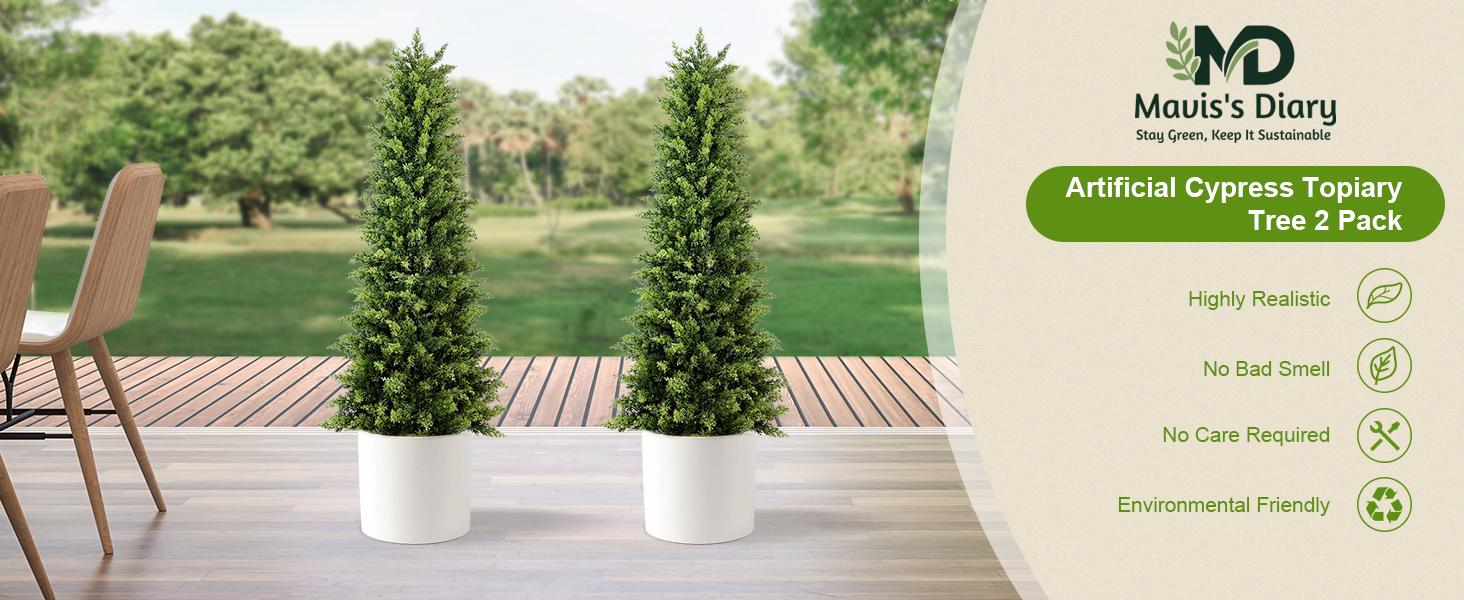 The Cedar trees 2/3/4/5FT 2 Pack Artificial Cypress Trees Tower Shaped False Needles with Realistic Textured Leaves UV Resistant Christmas Tree suitable for outdoor/indoor decoration