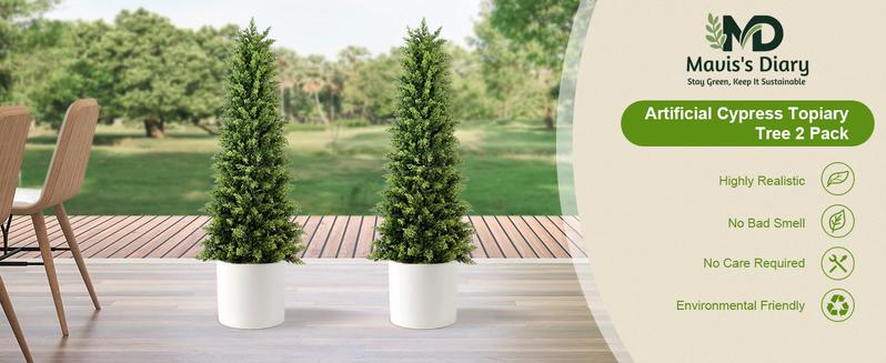 The Cedar trees 2/3/4/5FT 2 Pack Artificial Cypress Trees Tower Shaped False Needles with Realistic Textured Leaves UV Resistant Christmas Tree suitable for outdoor/indoor decoration