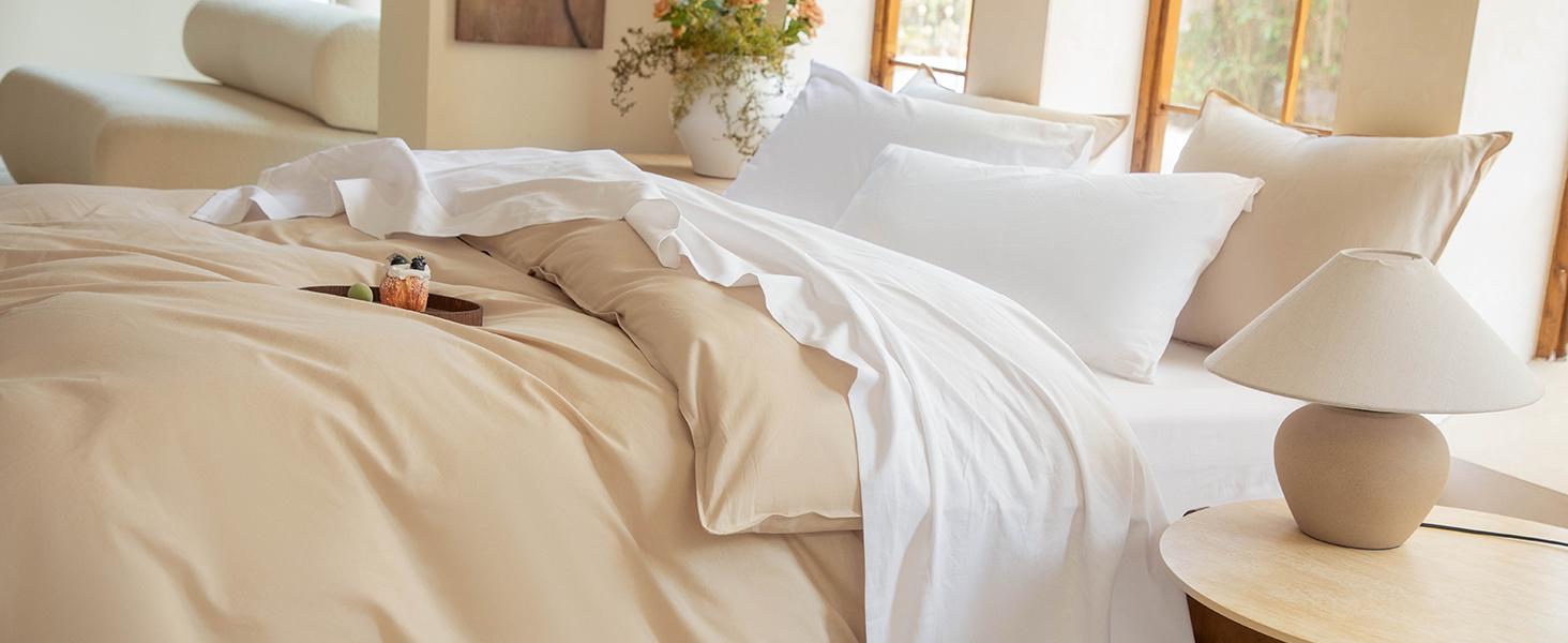 Linen Sheet Set , Linen Cotton Blend Sheets Set 4pcs, 1 Flat Sheet, 1 Fitted Sheet & 2 Pillowcases, Cooling Breathable Farmhouse Bedding