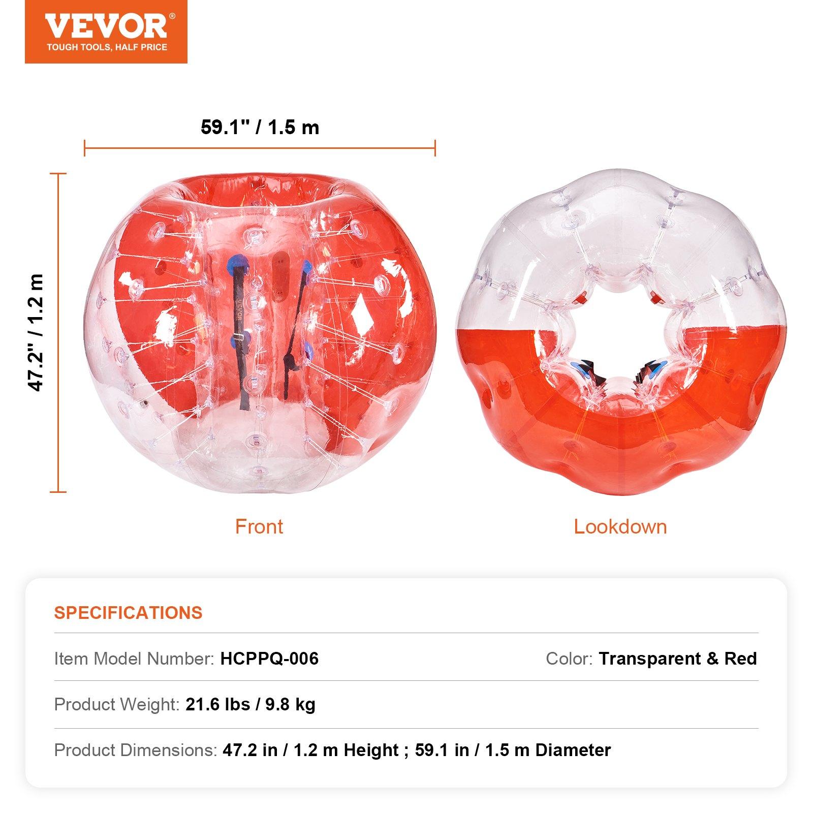 VEVOR Inflatable Bumper Ball 1-Pack, 5FT/1.5M Body Sumo Zorb Balls for Teen Adult, 0.8mm Thick PVC Human Hamster Bubble Balls for Outdoor Team Gaming Play, Bumper Bopper Toys for Garden, Yard, Park