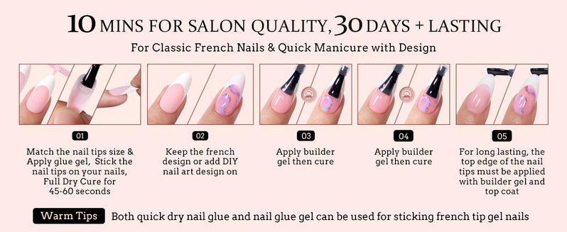 BTArtboxnails XCOATTIPS Press on Nails - 150pcs Pink Short Square or Almond or Coffin French Tips, Pink Soft Gel False Nail, Soak Off Acrylic Fake Nails Extensions Bfsfj-L-Kit-Pink