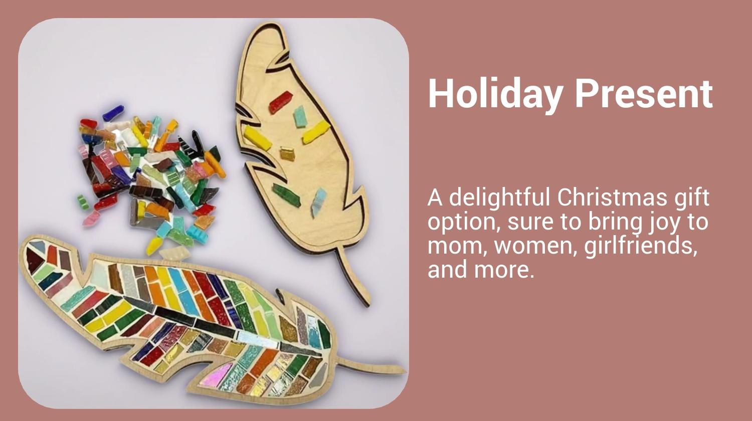 Christmas DIY Mosaic Craft Kit, 1 Set Colorful Leaf Shaped Ornament, Creative DIY Feather Shaped Craft Kit, Party Gift for Friends & Family, Room Decor Gift for Mom, Women, Girlfriend