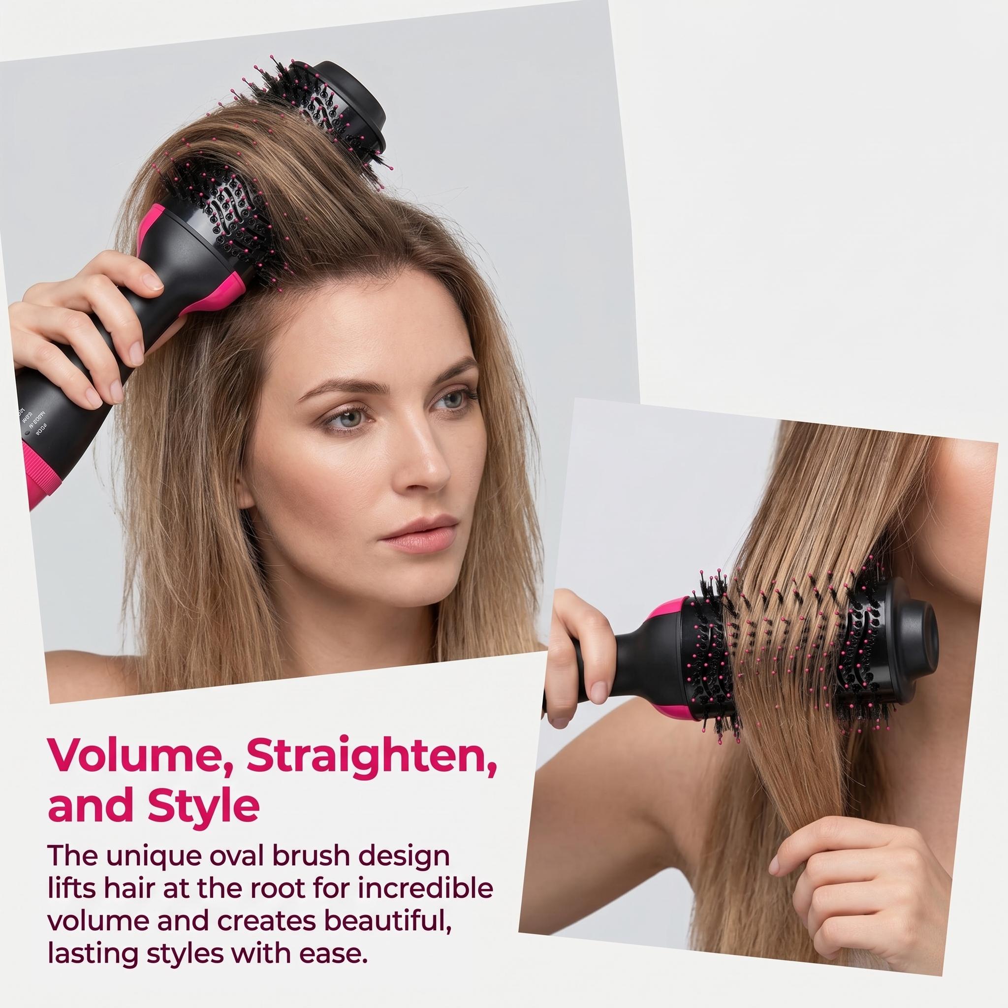 Professional One-Step Hair Dryer Brush, Fast Heating Hot Air Styler, Ionic Blow Dryer & Volumizing Hair Straightener Comb, Salon-Quality Hair Styling Tool for Drying, Straightening & Curling